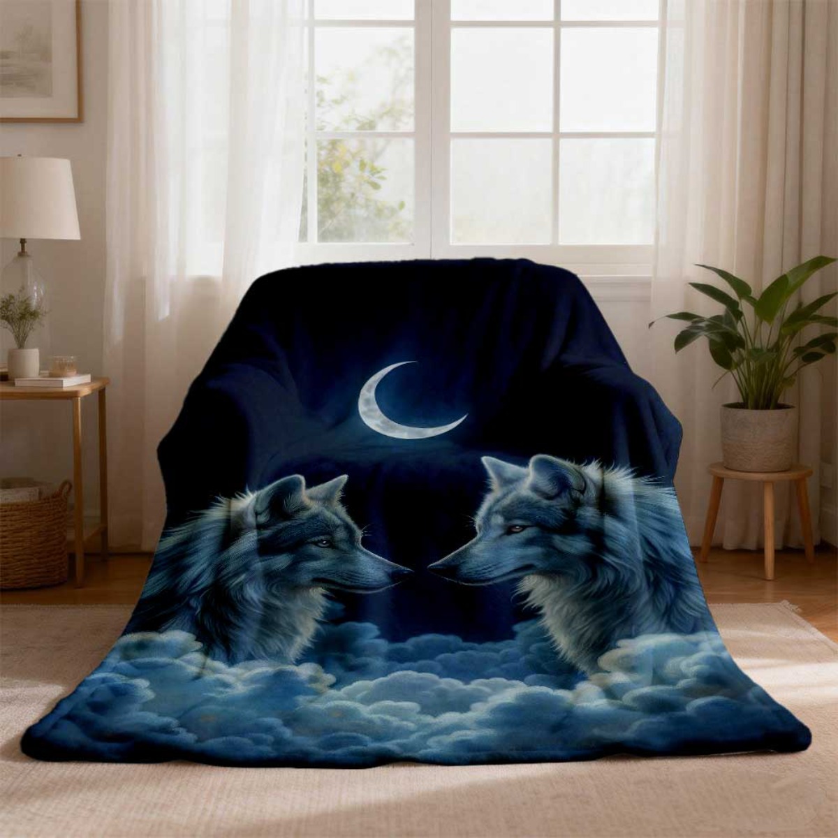 Crescent Moon Twin Wolves Flan - огляд і ціна Home Textiles Face Towel